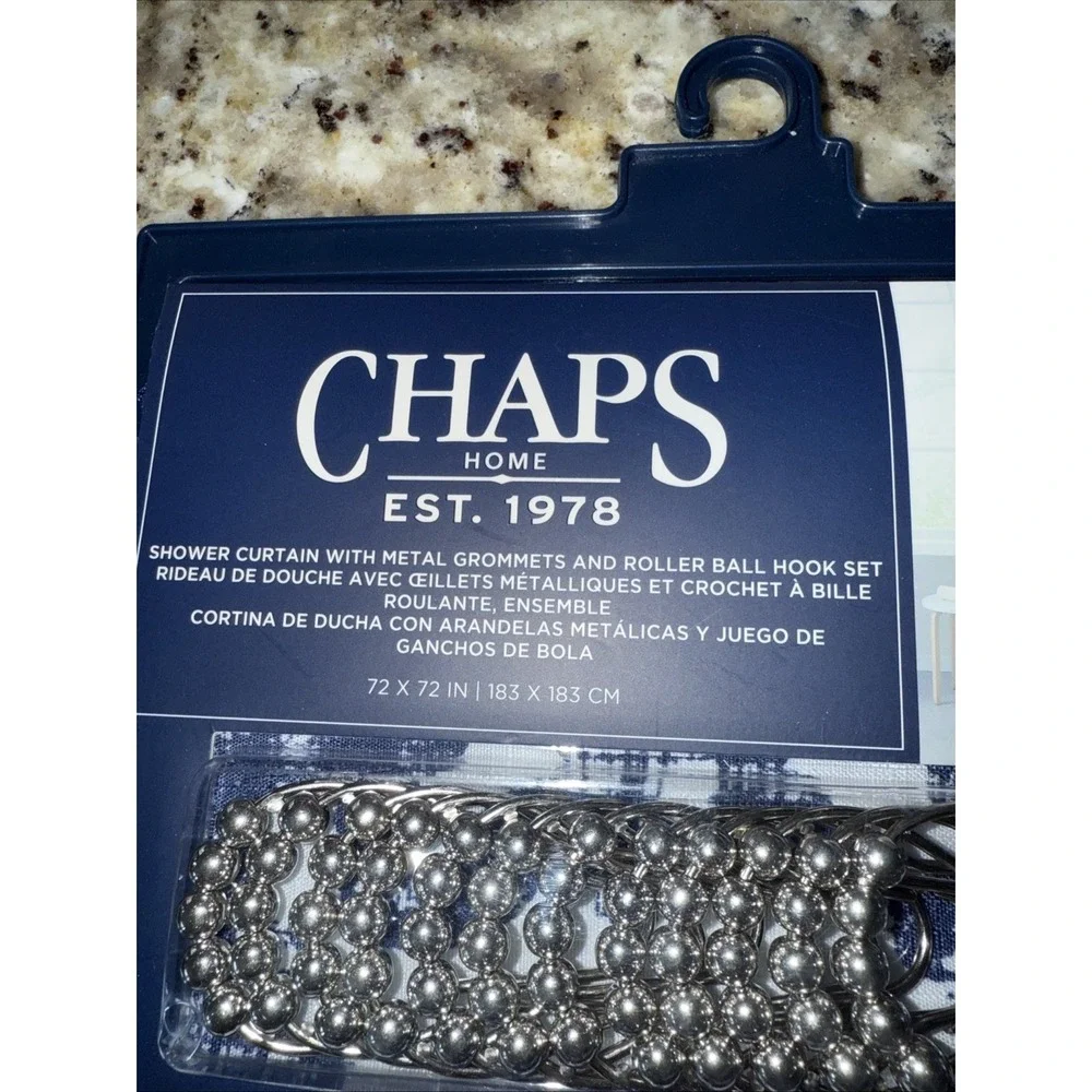 NEW Chaps Home Shower Curtain‎ w/Roller Ball Hooks 72